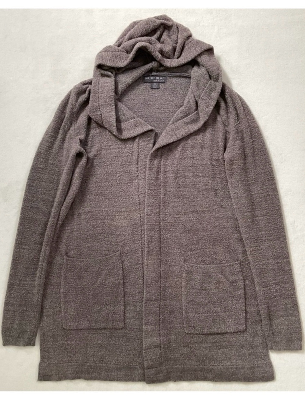 Barefoot Dreams CozyChic Lite Hooded Longline Cardigan XS Taupe Brown